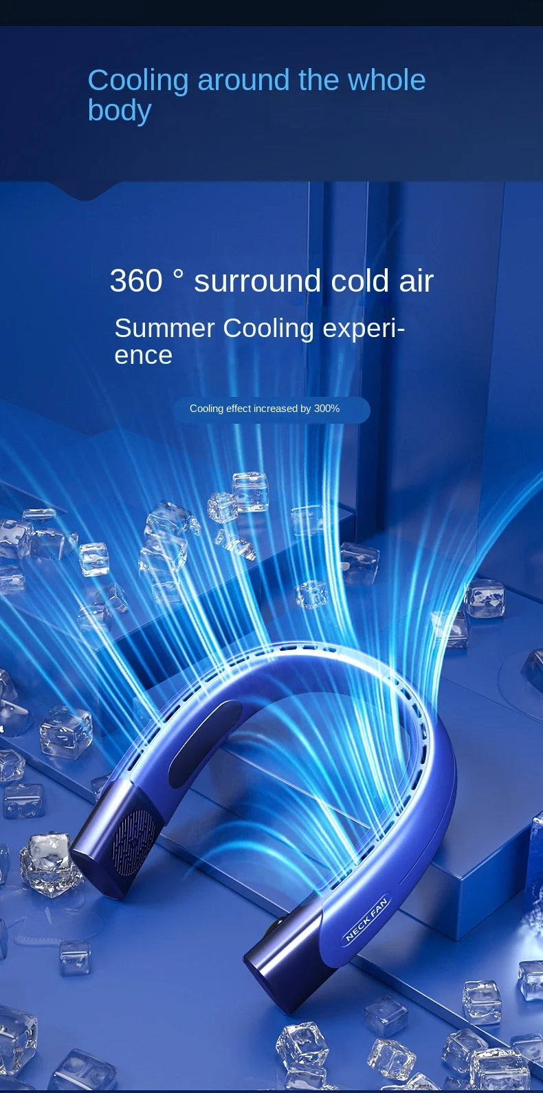 2026 Hanging Neck Fan 6000mah Portable Air Conditioner Type-C USB Rechargeable Air Cooler 5 Speed Electric For Summer