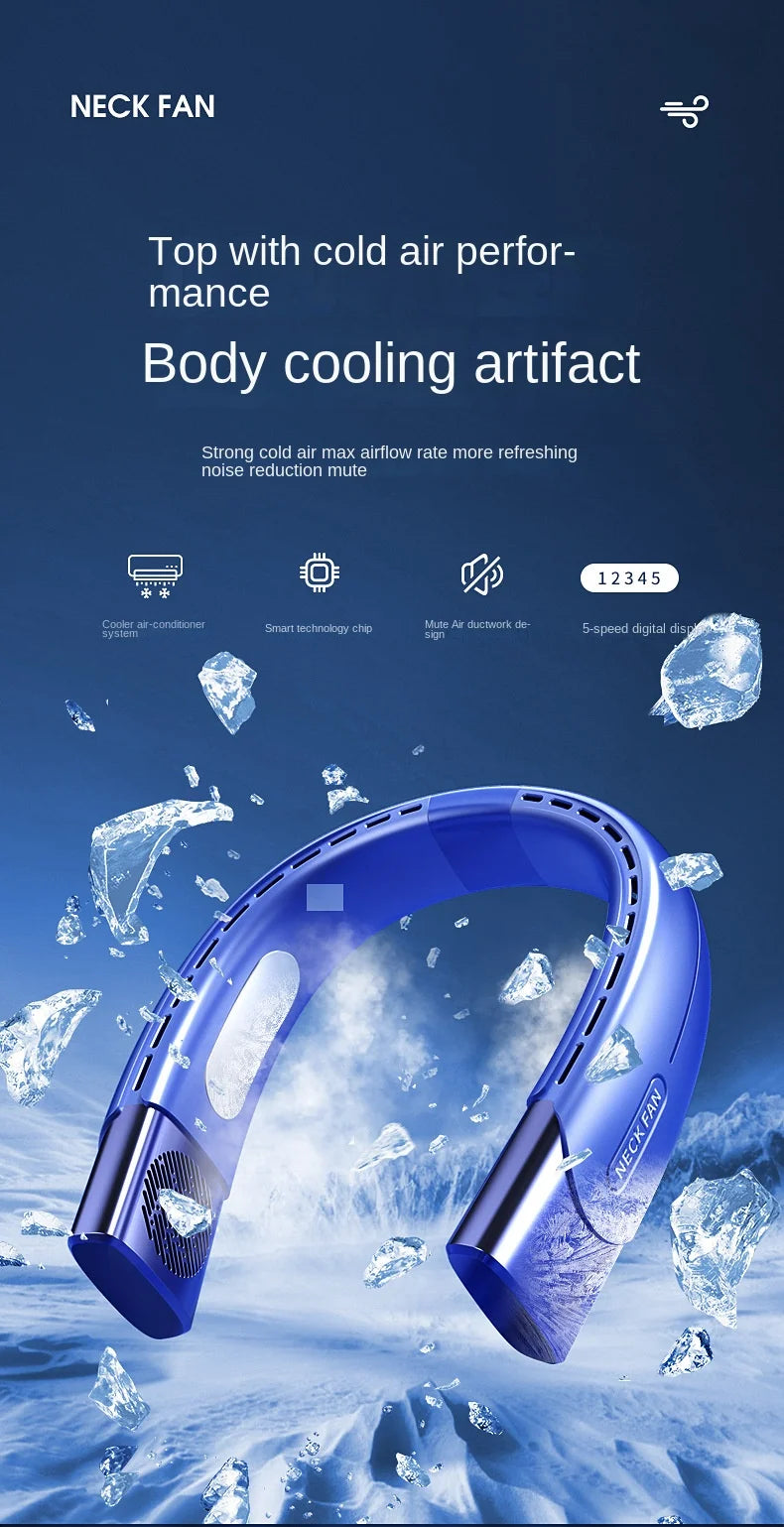 2026 Hanging Neck Fan 6000mah Portable Air Conditioner Type-C USB Rechargeable Air Cooler 5 Speed Electric For Summer