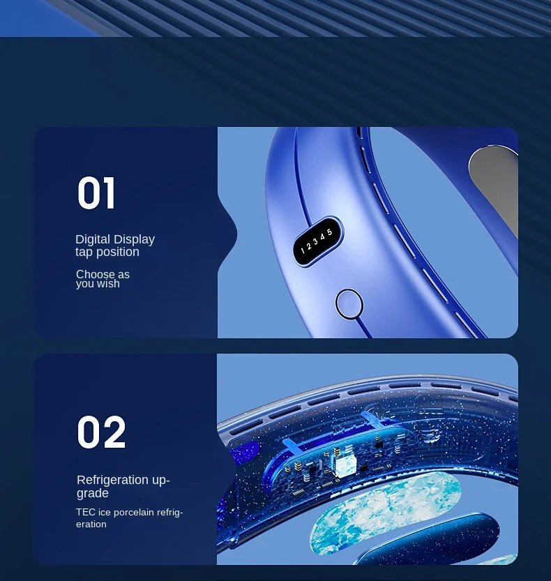 2026 Hanging Neck Fan 6000mah Portable Air Conditioner Type-C USB Rechargeable Air Cooler 5 Speed Electric For Summer