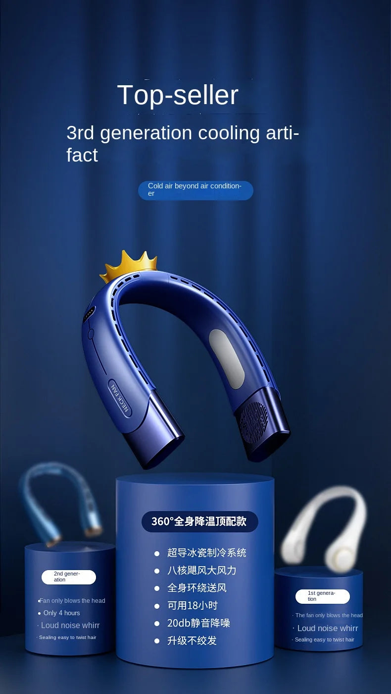 2026 Hanging Neck Fan 6000mah Portable Air Conditioner Type-C USB Rechargeable Air Cooler 5 Speed Electric For Summer