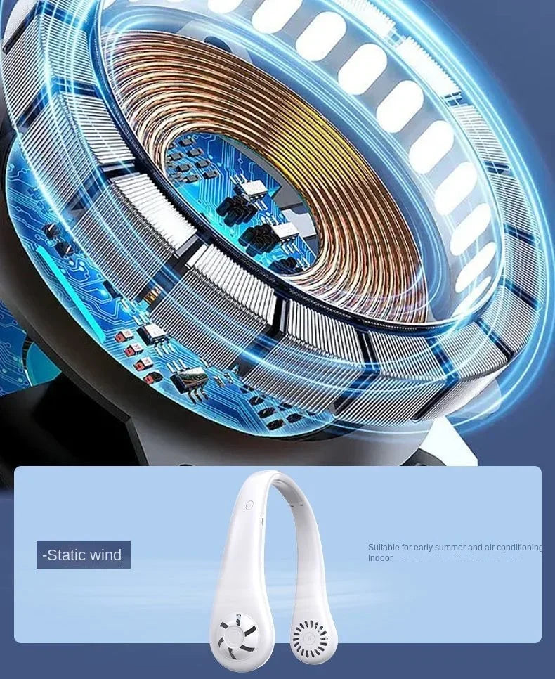 2026 New Mini Neck Mounted Fan Portable Bladeless Neck Rechargeable Air Cooler 3 Speed Mini Summer Sports Fan Outdoor Long endur