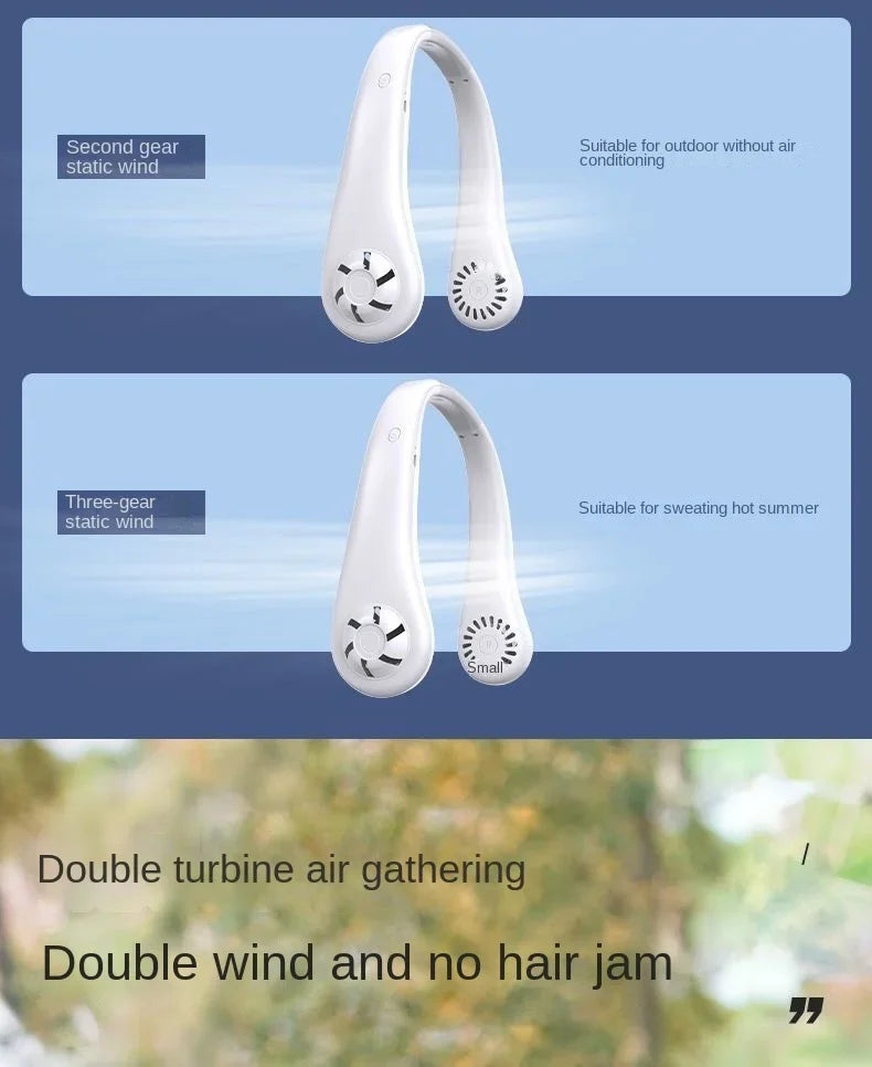 2026 New Mini Neck Mounted Fan Portable Bladeless Neck Rechargeable Air Cooler 3 Speed Mini Summer Sports Fan Outdoor Long endur